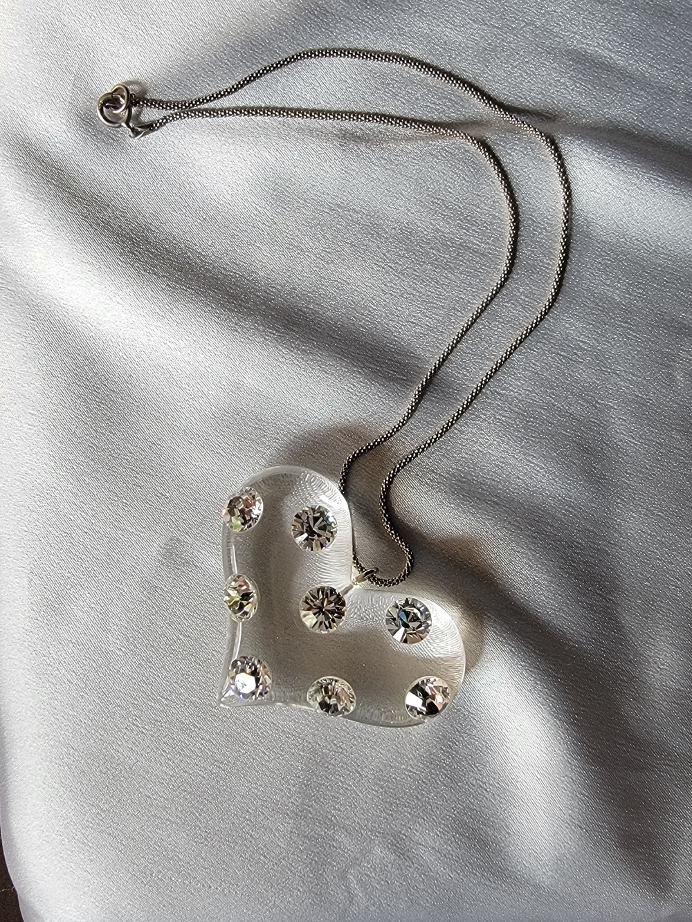 🤍Y2K Crystal Heart Choker Pendant Necklace on Sterling Silver Chain